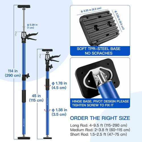 Miniatura 4 de 2PK poste de soporte, sistema de soporte telescópico de acero ajustable rápido de tercera mano, varilla de soporte, soporta hasta 154 libras
