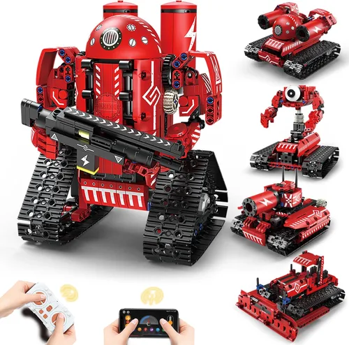 Juguetes Robot STEM para Niños de 8 a 14 Años, Control Remoto 5 en 1 y Juguetes Robot Programables por APP - Kit Educativo de Ciencias de Robot rojo
