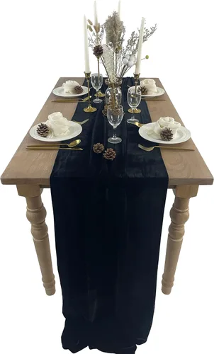 Camino de mesa de terciopelo, decoración de recepción de boda de lujo de 10 pies, tela de terciopelo suave, superposición de lino para fiesta (20 x