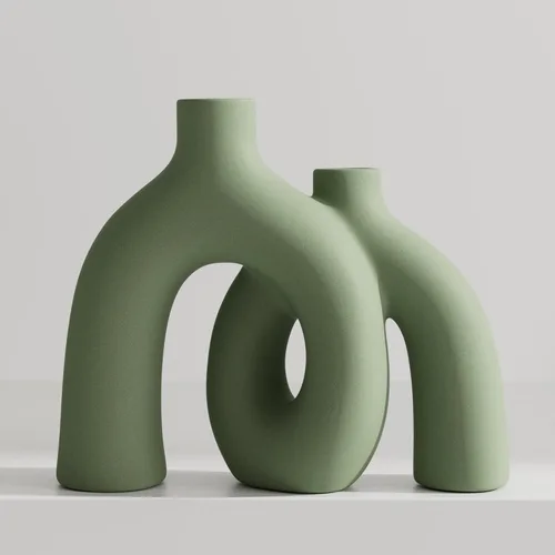 Hug Donut - Juego de jarrones decorativos, color verde salvia, estilo moderno nórdico bohemio, jarrones para decoración del hogar, decoraciones de