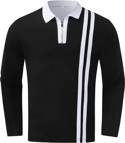 Miniatura 4 de Contrast Color Polo Shirts for Men Quarter Zipper Golf Pullover Long Sleeve Collared Shirts Cotton Blend Tops Shacket