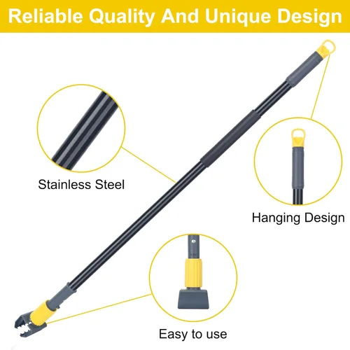 Miniatura 6 de KeFanta Mango de trapeador de metal resistente comercial, palo de trapeador industrial de 58 pulgadas con abrazadera de mandíbula, soporte