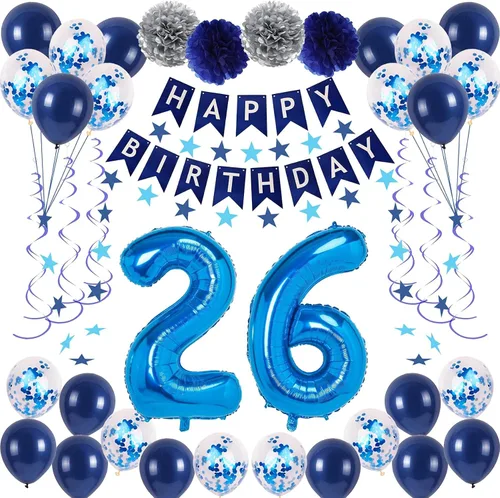 Miniatura 24 de Decoraciones de fiesta de cumpleaños azul número 12 para niños y niñas, suministros de globos de feliz cumpleaños 12 con pancarta de feliz Azul-a-31