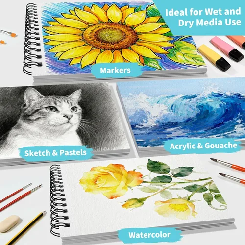 Miniatura 7 de OSIMIG Bloc de papel de acuarela de 5.5 x 8.5 pulgadas, paquete de 4 (120 hojas), cuaderno de bocetos de acuarela de arte encuadernado en espiral