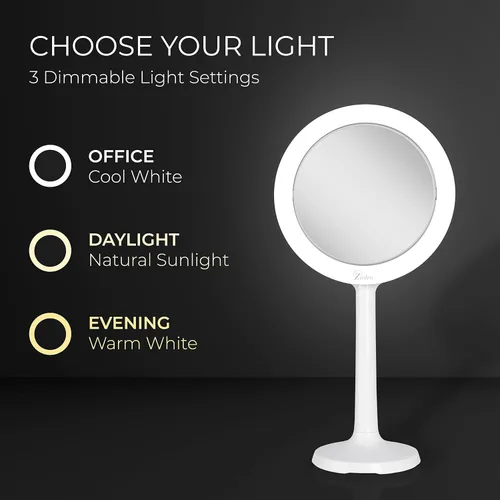 Miniatura 3 de Zadro Espejo de maquillaje iluminado de 7 pulgadas con aumento 8X/1X ventosa espejo de maquillaje montado en la pared Espejo de viaje LED de 3 Blanco