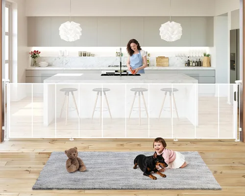 Miniatura 12 de Puertas retráctiles para bebés de 19.7 pies Puerta para perros - 236" Puerta de seguridad infantil extra ancha expandible, 37" de alto Puerta