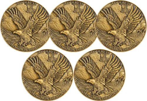 Miniatura 9 de Moneda de desafío de águila 3D de doble cara de aleación de zinc de 1.57 pulgadas, diseño inspirador colorido con Isaías 40:31, tema de fuerza
