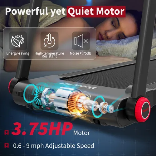 Miniatura 2 de Goplus Cinta de correr plegable de 3.75 HP, caminadora independiente Superfit con aplicación, 12 programas preestablecidos, pantalla LCD, monitor
