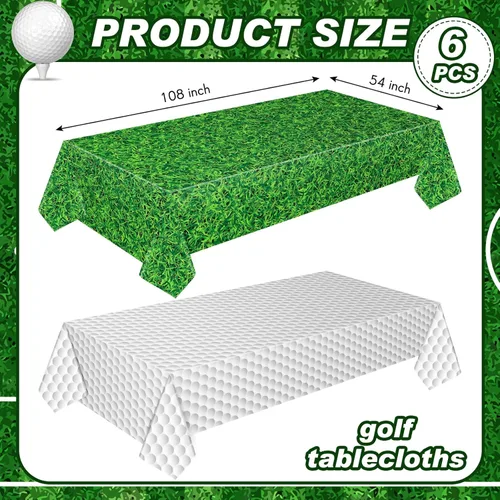 Miniatura 2 de Mixweer 6 manteles de plástico de césped de golf, decoraciones de fiesta de cumpleaños, 54 x 108 pulgadas, mantel rectangular de plástico