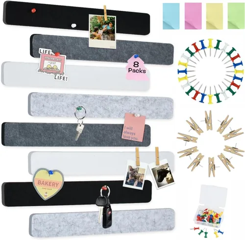 Miniatura 14 de Vuzvuv 8 tiras para tablón de anuncios con 50 chinchetas y 10 clips de madera, tablero de corcho autoadhesivo para pared, tablero de fieltro