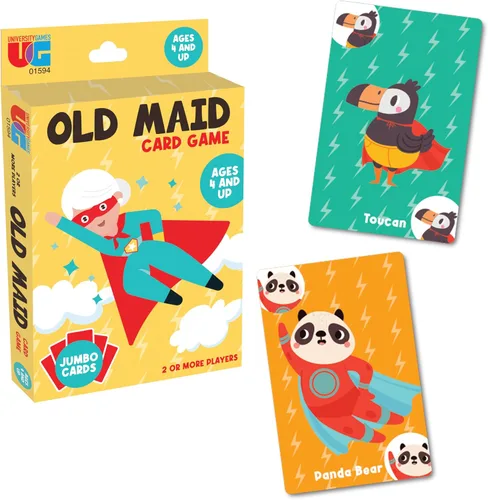 University Games Juego de cartas Vieja Soltera - Tamaño Jumbo, Tarjetas de personajes coloridas para niños de 4 años en adelante, juego divertido y