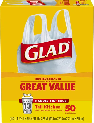 Miniatura 9 de Glad Bolsas de basura altas de cocina de 13 galones, bolsas de basura sin perfume, lazo de asa, 50