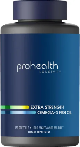 ProHealth Suplementos de aceite de pescado omega-3 para mujeres y hombres, 120 cápsulas blandas, 1200 mg de EPA, 900 mg de DHA y otros ácidos