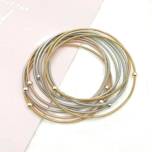 Miniatura 5 de YANCHUN 10 pulseras de cuerda de guitarra para mujer, pulseras de hilo en capas, pulseras elásticas plateadas, pulseras de oro, joyería