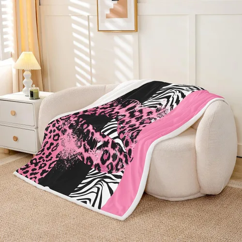 Miniatura 3 de Manfei Manta con estampado de labios rosas y cebra para sofá, manta de cama con estampado animal para niños y niñas, decoración de habitación