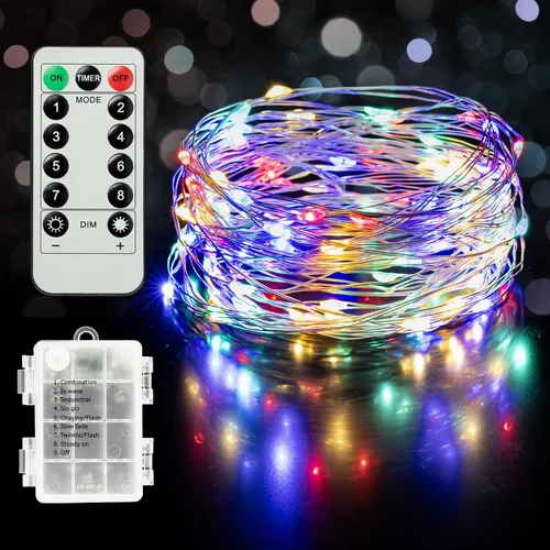 Miniatura 11 de Twinkle Star - Cadena de luces de hadas, 100 LED de 33 pies, funciona con pilas, impermeables con control remoto, temporizador y 8 modos