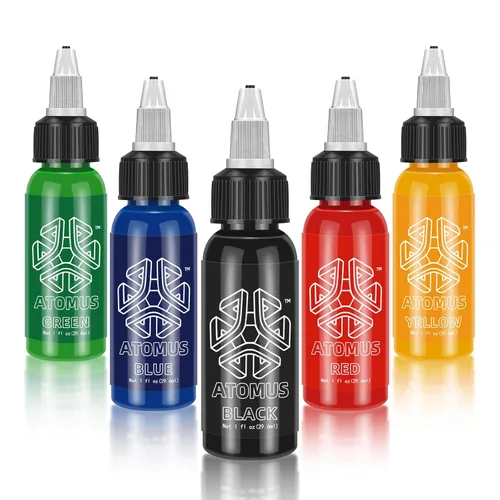 ATOMUS Tinta de tatuaje 5 colores 1 oz 1.0 fl oz suministro de tatuaje pigmento negro planta natural tatuaje tinta pigmento maquillaje permanente