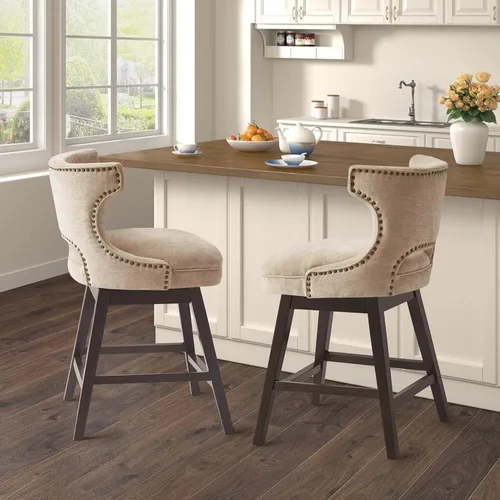 Miniatura 2 de Madison Park Emmett - Taburete giratorio para mostrador, elegante y moderno, con respaldo redondo, altura de encimera, silla de isla de cocina, Beige