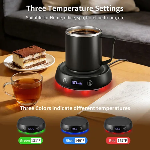 Miniatura 2 de Juego de calentador de tazas y tazas de café, calentador eléctrico de tazas para escritorio, placa calentadora de velas con temporizador de inicio