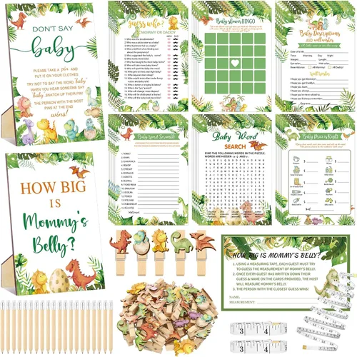 Miniatura 37 de Funnymoom Juego de 426 juegos de baby shower con lazo rosa, 8 juegos, incluye bingo de baby shower, precio correcto, adivina quién, revuelto