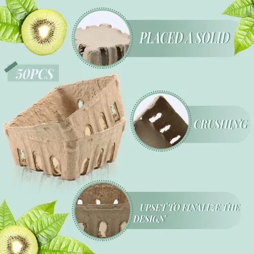 Miniatura 3 de Vmiapxo Paquete de 50 cestas de fibra de pulpa natural, cestas de productos para pequeños agricultores, contenedor de bayas ventiladas para fresa