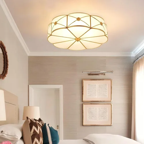 Miniatura 3 de LIGHTLAND Lámpara de Techo de Montaje al Ras de 13.8 Pulgadas, Lámpara de Techo de Latón de 3 Luces con Pantalla de Vidrio, Accesorios de Luz