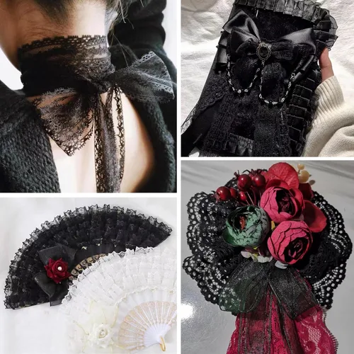 Miniatura 6 de Ribete de Encaje Negro Cinta de Encaje de Costura para Manualidades Decoración Nupcial de Boda, Ramo y Embalaje de Regalo (1.5 Pulgadas, 22 Yardas)