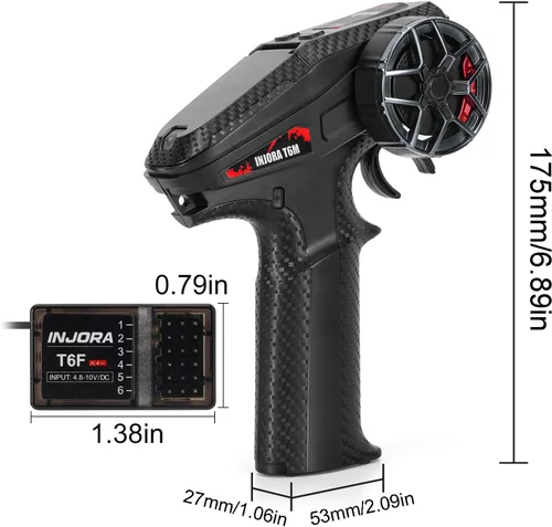 Miniatura 7 de INJORA INT-T6M 2.4GHz Transmisor de Radio Digital Micro Control Remoto con Receptor de 6 Canales para Actualización de 1/24 1/18 RC (T6M)