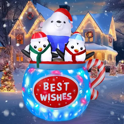 Miniatura 11 de Decoraciones inflables de Navidad de 8 pies para exteriores, dinosaurio inflable de patio con sombrero navideño y caja de regalo, luces LED