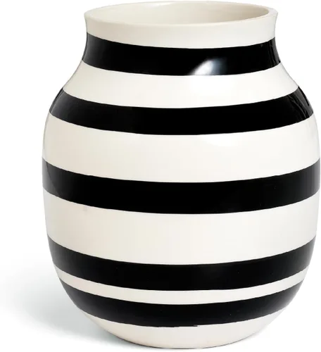 Hak Kähler Omaggio - Jarrón de porcelana con rayas, moderno jarrón redondo, bulboso y escandinavo para flores, negro, 7.9 in