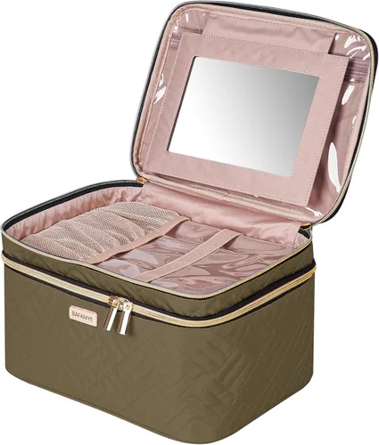 Miniatura 14 de BAFAMYE Bolsa de Maquillaje de Viaje de Doble Capa para Mujeres, Estuche Cosmético Grande, Organizador para Accesorios de Tamaño de Viaje, Botellas