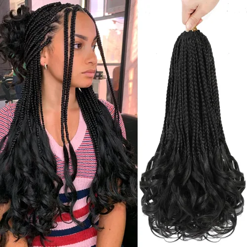 Miniatura 61 de Trenzas de ganchillo rizadas francesas de 22 pulgadas, 8 paquetes, trenzas de caja diosa grises para mujeres, de ganchillo pre-trenzadas con Trenzas