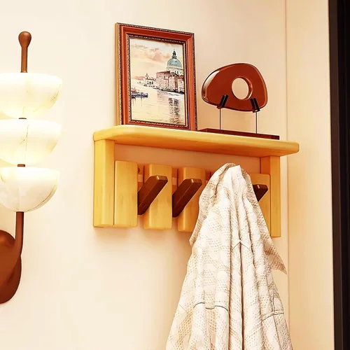 Miniatura 43 de Percheros montados en la pared, ganchos para llaves de piano, colgador de madera maciza natural, tela no tejida, perchas para armario, cocina