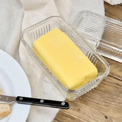 Miniatura 8 de Mantequillera de cristal transparente con tapa para encimera, plato de mantequilla de cristal de 6.5 pulgadas con tapa, bandeja de mantequilla