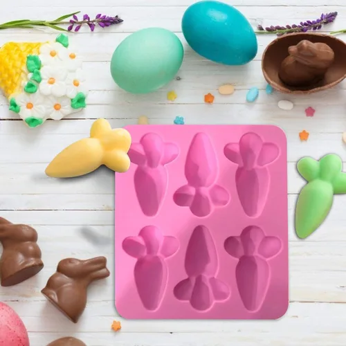 Miniatura 4 de ASkinds Molde de chocolate con zanahoria de Pascua, 6 cavidades, bandeja de silicona antiadherente para chocolate, molde para hornear bricolaje