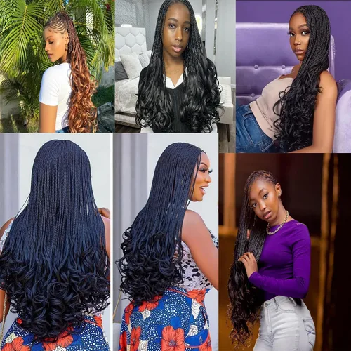 Miniatura 6 de ZRQ 8 paquetes de trenzas de ganchillo rizadas francesas de 14 pulgadas, trenzas de caja de diosa, cabello rizado francés degradado marrón degradado