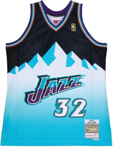 Mitchell & Ness Camiseta deportiva Fadeaway Swingman con cuello en V para hombre, 1996, baloncesto, atlético, color negro, azul