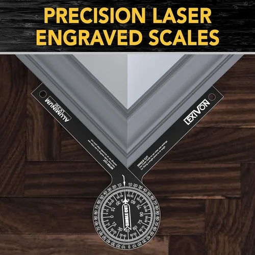 Miniatura 3 de LEXIVON Transportador de sierra ingletadora de aluminio Buscador de ángulos a prueba de óxido de 7 pulgadas con escalas grabadas con láser