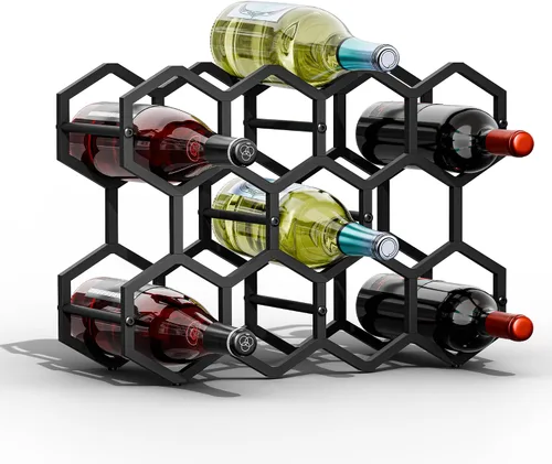 Countertop Wine Rack - 3 Tier Hexagon Wine Holder Stand for Cabinet & Pantry - Tabletop Metal Rack Holds 14 Bottles – Perfect for Indoor & Outdoor