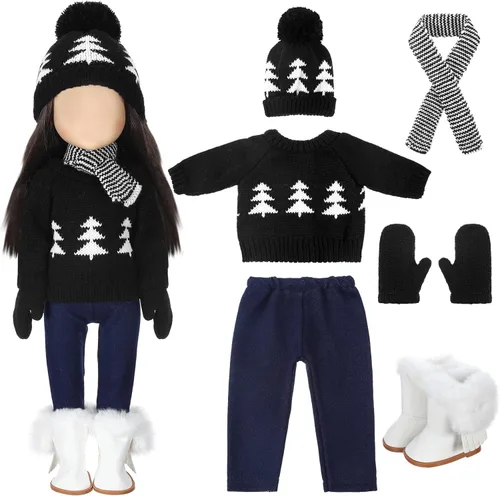 Miniatura 9 de Bencailor Conjunto de 6 piezas de ropa y accesorios de muñeca de Navidad de 18 pulgadas, conjunto de trajes de invierno, suéteres, pantalones, Rojo