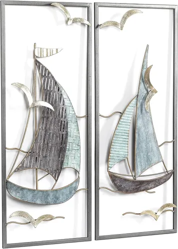 Miniatura 7 de DECO DE VILLE Diseño moderno contemporáneo estilo náutico barco tema metal pared escultura marina decoración, velero-G