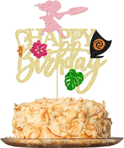 Miniatura 16 de Gyufise 1 pieza de decoración para pastel de cumpleaños Moana con purpurina de hoja de palma, flor de moana para pastel tropical hawaiano Luau, baby
