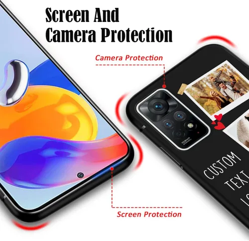 Miniatura 6 de Funda de teléfono personalizada para Redmi Note 11 Pro (5G) y Note 12 Pro 4G con nombre de collage de fotos múltiples, funda de silicona negra