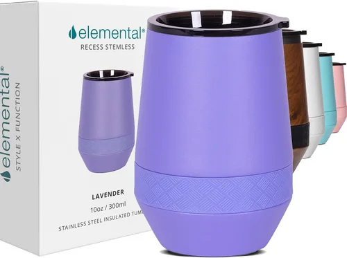 Miniatura 13 de Elemental Vaso de Vino Recess - Taza de Café de Acero Inoxidable con Triple Pared Aislante para Bebidas Calientes y Frías - Taza Portátil con Tapa