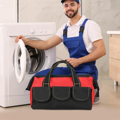 Miniatura 7 de Sanwuta 9 bolsas de herramientas para hombres, 3 bolsas de herramientas de boca ancha resistentes y 6 bolsas pequeñas impermeables