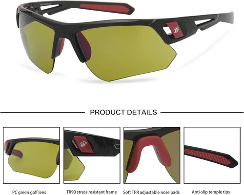 Miniatura 5 de Gafas de sol de golf para hombres y mujeres, gafas de sol deportivas sin montura con protección UV400 Bj01/Marco Negro Lente Verde