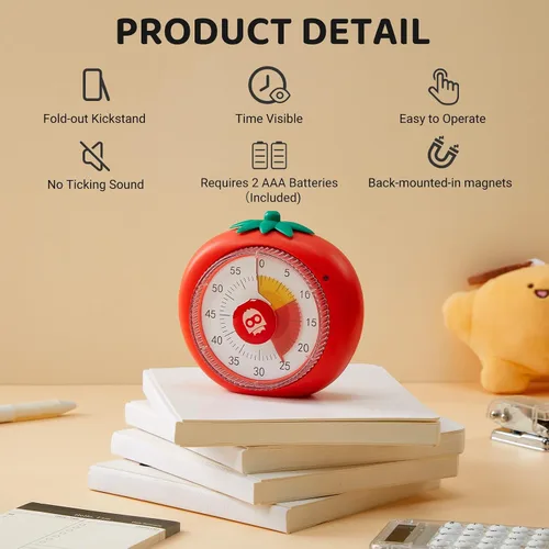 Miniatura 6 de Temporizador visual para niños, temporizador magnético de cuenta regresiva de 60 minutos para aula, oficina, cocina, con funcionamiento silencioso