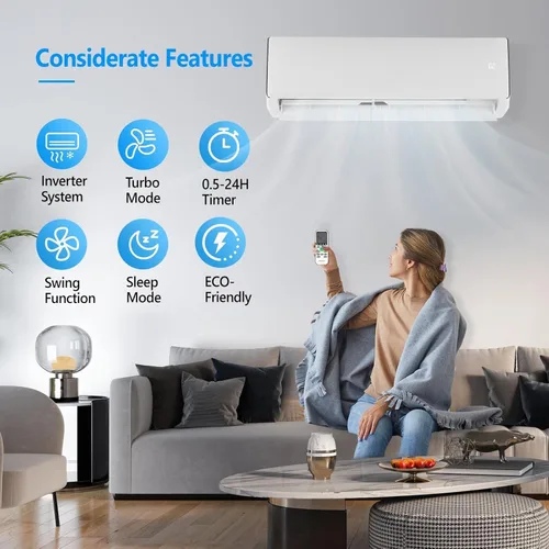 Miniatura 3 de Bonnlo Aire acondicionado y calentador mini split habilitado para Wifi de 17000 BTU, 17 SEER2 230 V inversor de pared sin conductos, unidad de CA