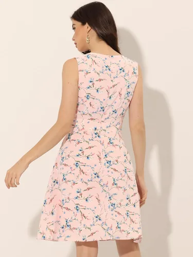 Miniatura 4 de Allegra K Vestido corto sin mangas con cuello redondo y cintura alta para mujer