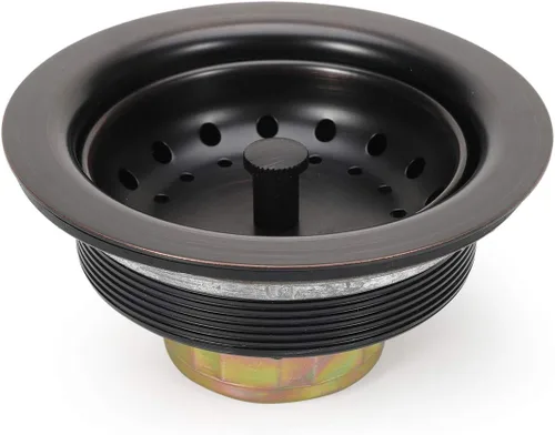 KONE - Conjunto de drenaje para fregadero de cocina de 3-1/2 pulgadas con colador de cesta/tapón, todo en acero inoxidable resistente y bronce